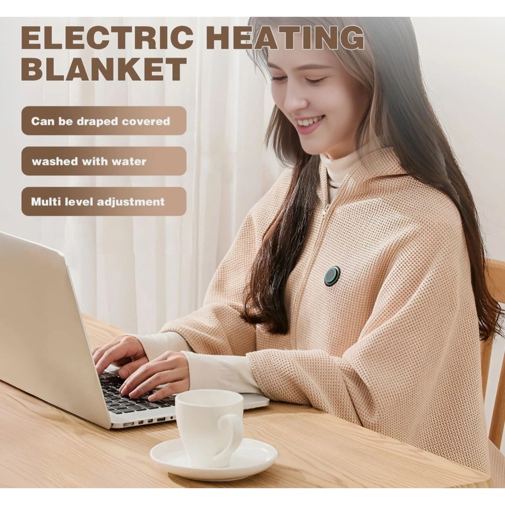 New USB Heated Wrap Scarf Poncho Shawl Khaki 30000mAh Power Bank‎ Included [2]